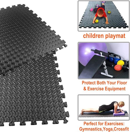 Exercise Mats Puzzle Foam Mats Gym Flooring Mat Cover 20 SQ.FT Interlocking Foam Mats with EVA Foam Floor Tiles for Home Gym Equipment Workouts (20pcs Black Exercise Mats)