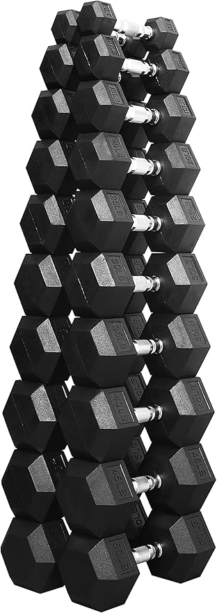 Signature Fitness Premium Rubber Coated Hex Dumbbell Weight Set, Multiple Packages