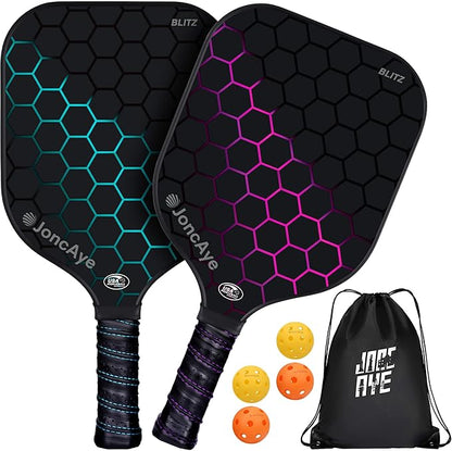 JoncAye Pickleball-Paddles-Set of 4 or 2 Rackets with Balls and Bag | USAPA Approved Pickle-Ball Equipment with Accessories | Fiberglass/Graphite Pickleball Racquet Set for Men, Women, Kids, Adults