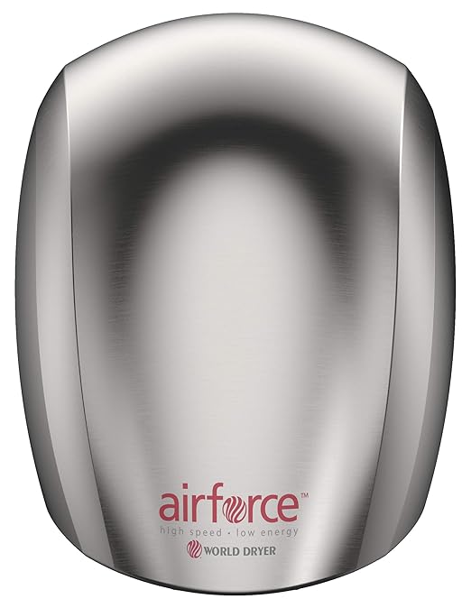 World Dryer J-973A3 Airforce Automatic High-Speed Energy-Efficient Hand Dryer Stainless Steel Cover, Brushed 110-120V