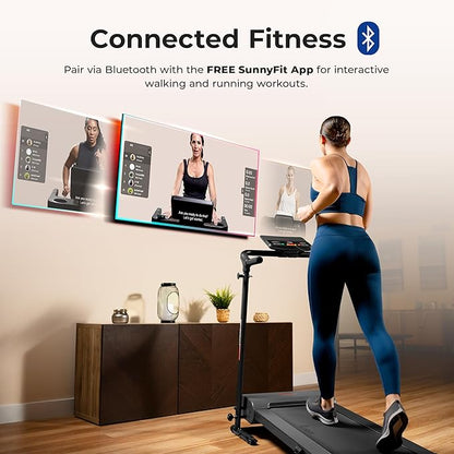 Sunny Health & Fitness Smart Foldable Exercise Running Walking Treadmill, Easy Assembly, LCD Performance Monitor, Device Holder, Optional SunnyFit® App Enhanced Connectivity