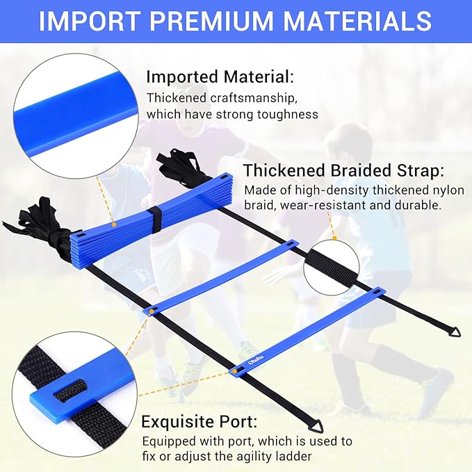 Agility Ladder Speed Training Set: Ohuhu 12 Rung 20ft Soccer 12 Cones, 4 Steel