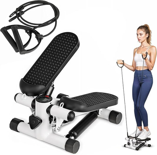 YSSOA Mini Stepper with Resistance Band, Stair Stepping Fitness Exercise Home Workout Equipment for Full Body Workout Black