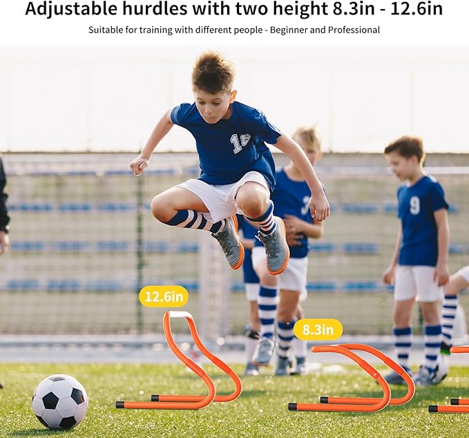 GHB Agility Ladder, Football Agility Training Equipment Set, 3 Agility Hurdles, 20 feet 12 Rungs Speed Ladder 5 Discs 5 Cones Target pad Bounce Balls ect for Football Basketball Workout Training