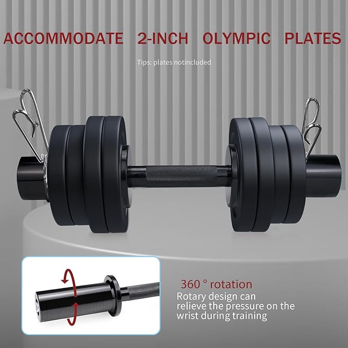 LAJIAOZ 16" Adjustable Olympic Dumbbell Handles(WEIGHT CAPACITY: 150LBS), Pair of Loadable Dumbbell Bars for 2" Olympic Weight Plates, with 4 Spring Collars for Home Gym Workout Strength Training Fitness