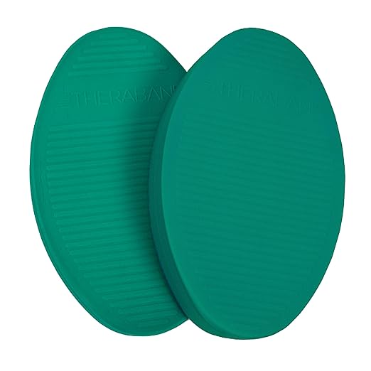 THERABAND Stability Trainer Pad, Beginner Level Green Balance Trainer & Wobble Cushion for Balance & Core Strengthening, Rehabilitation, & Physical Therapy, Round Sport Balance Trainer, Set of 2