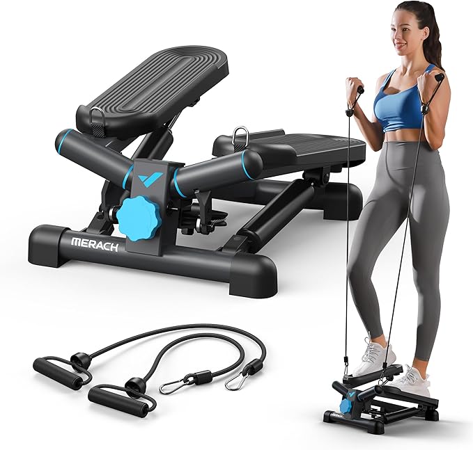 MERACH Mini Steppers for Exercise, Twist Stepper with Resistance Bands, 330LBS Capacity Stair Step Cardio Equipment for Full Body Workout