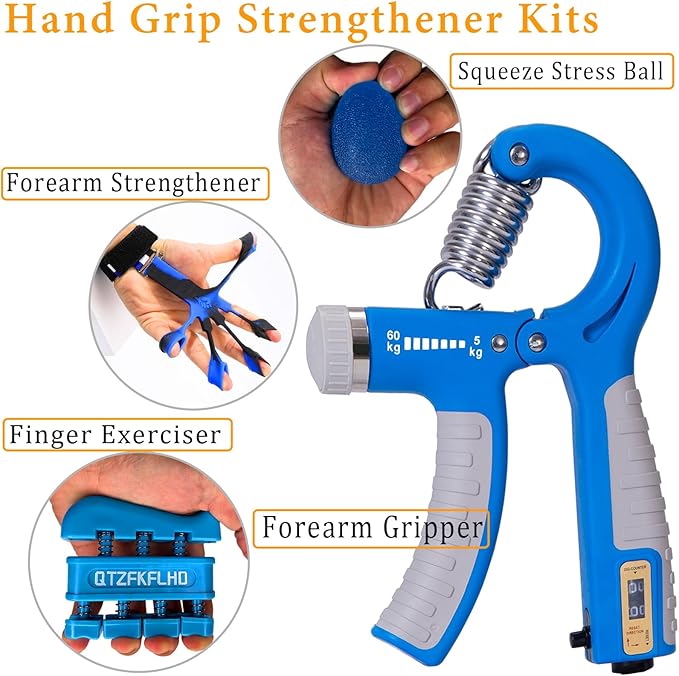 Grip Strength Trainer with Forearm Strengthener, Hand Grip Strengthener, Hand Extension Exerciser, Stress Relief Ball and Hand Grip Strengthener for Muscle Building and Injury Recover(5 PCS)