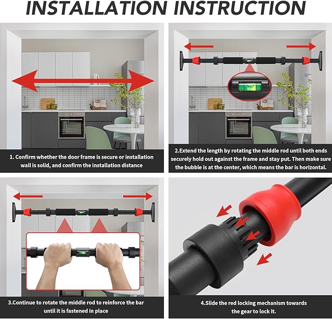 Pull Up Bar for Doorway -Pull Up Bar for Strength Training Chin up Bar without Screws - Pull-Up Bar for Upper Body Workout - Portable Pullup Bars with All Accessories