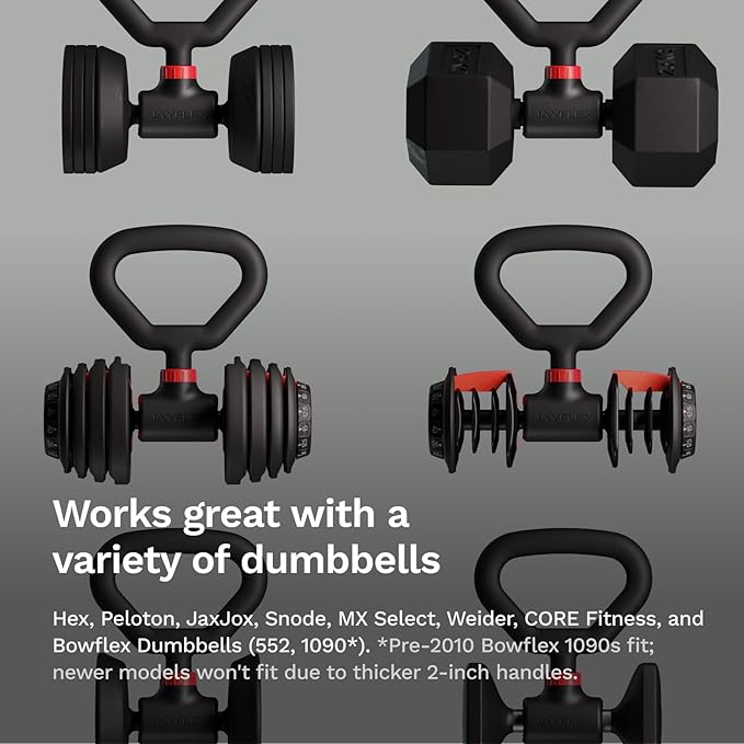 Jayflex Hyperbell Dumbbell Converter - Convert Dumbbells to Barbell Set and Kettlebell for Home Fitness - Adjustable & Up to 200 lb Capacity Weight Barbell for Weight Lifting