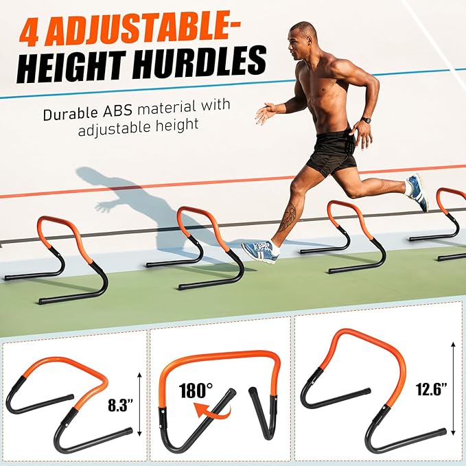 Agility Speed Training Equipment Set - 20ft Speed Ladder 12 Cones, 4 Adjustable 3 Resistance