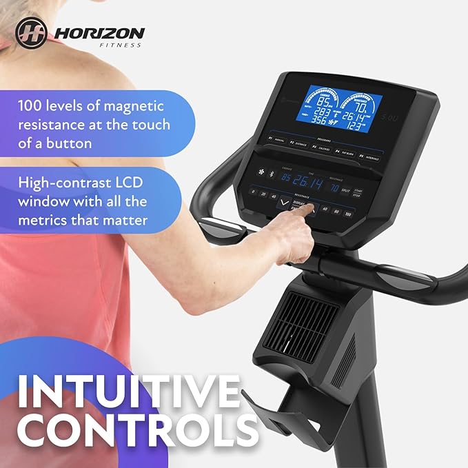 Horizon Fitness 5.0U Upright Bike, Fitness & Cardio, Magnetic Resistance Cycle with Bluetooth, Padded Seat, Step-through Frame, and 300lb Weight Capacity