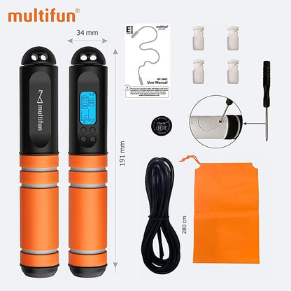 Jump Rope, multifun Speed Skipping Rope with Calorie Counter, Adjustable Digital Counting Jump Rope with Ball Bearings and Alarm Reminder for Fitness, Crossfit, Exercise, Workout, Boxing, MMA, Gym