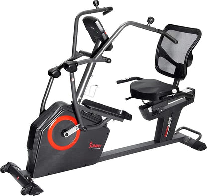 Sunny Health & Fitness Elite Recumbent Cross Trainer & Elliptical Machine with Arm Exercisers, Easy Adjust Seat, with Exclusive SunnyFit® App Enhanced Connectivity