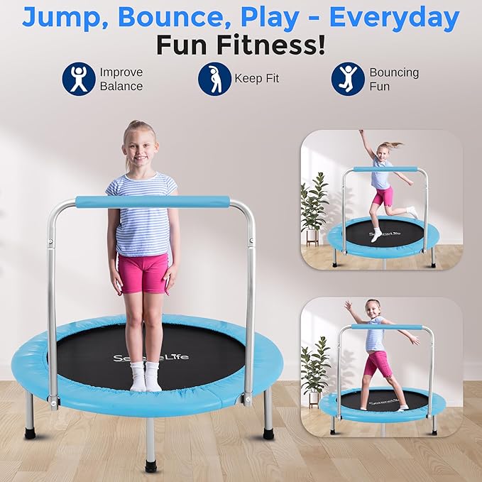 SereneLife 36"/40" Foldable Mini Trampoline - Compact Fitness Trampoline for Kids Adults, Exercise Rebounder with Foam Handle, Indoor/Garden Workout Equipment, Max Load 150/220 lbs