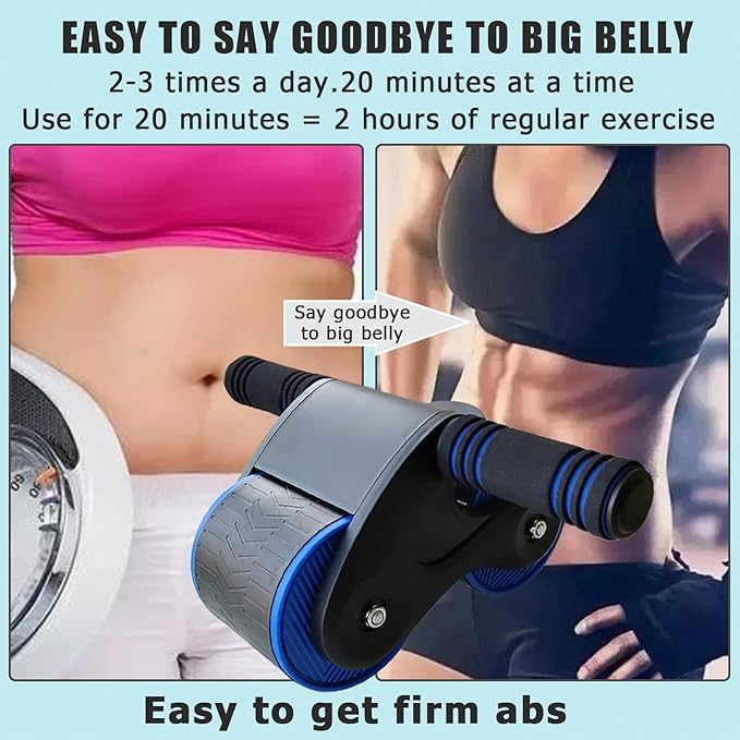 Ab Roller Wheel, Automatic Rebound Abdominal Wheel, Ab Roller for Abs Workout with Knee Mat, Abdominal Wheel for Home, Gym, Women Men or Beginners blue