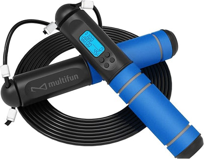 Jump Rope, multifun Speed Skipping Rope with Calorie Counter, Adjustable Digital Counting Jump Rope with Ball Bearings and Alarm Reminder for Fitness, Crossfit, Exercise, Workout, Boxing, MMA, Gym