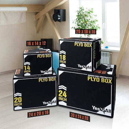 Yes4All 3-in-1 Soft-Padded Plyo Box With Wooden Core, Non-Slip Multi-Use Cushioned Plyometric Jump Box for Jumping, Conditioning, Strength Training