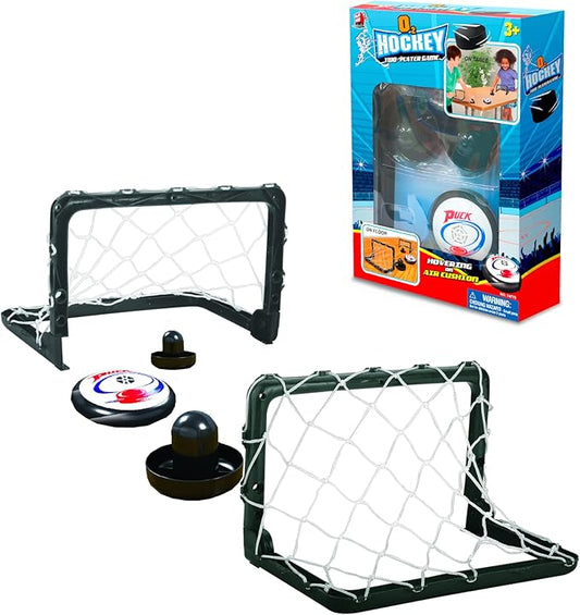 O2 Hockey - Table Top Hockey Game Set for Kids & Family. 2 Players Portable & Fast-Paced Fun Sport Game for Ages 3+ Boys & Girls. Electronic Air Puck, Strikers & Nets Included.