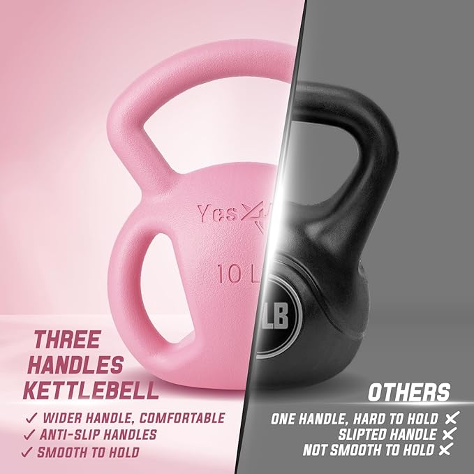 Yes4All Kettlebell 10&15lb Weight with Wide Multigrip Handle for Dumbbell Weights Exercises, Full Body Workout Equipment