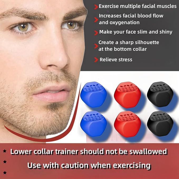 Jaw Exerciser for Men & Women, 3 Resistance Levels Silicone Jawline Shaper (6 PCS) with Case, Facial Fitness Muscle Trainer for Beginner Intermediate Advanced User