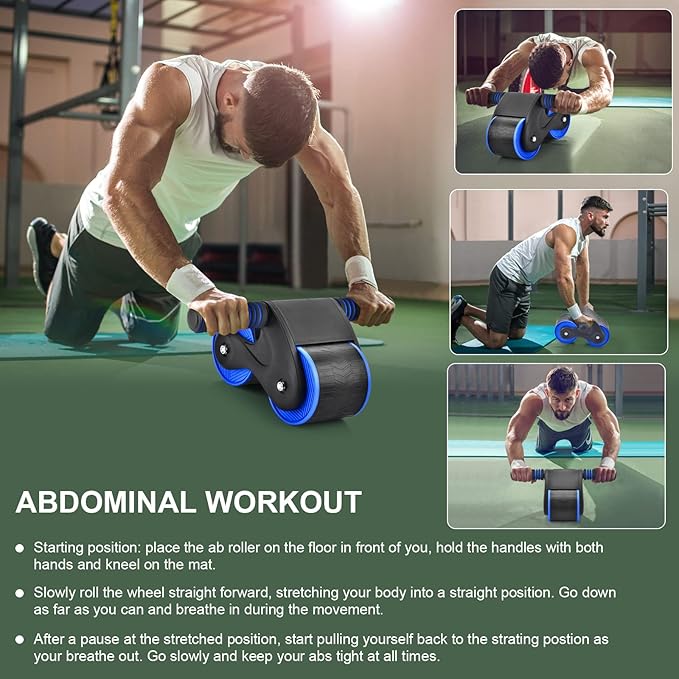 Automatic Rebound Abdominal Wheel, Ab Roller Wheel with Automatic Rebound Assistance Resistance Springs Ergonomic Handle, Abdominal Wheel Roller with Knee Pads, Ab Wheel Roller for Core Workout…