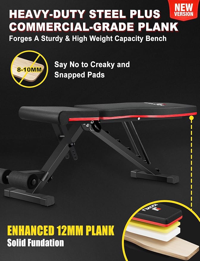 Weight Bench, Adjustable Strength Training Benches for Full Body Workout, Multi-Purpose Foldable Incline Decline Home Gym Bench