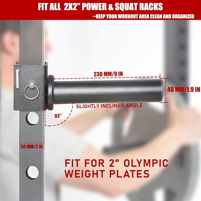 SYL Fitness Olympic Weight Plates Holder Power Rack Attachment Weights Storage Rack, Fit 2x2 & 3x3 inch Square Tube