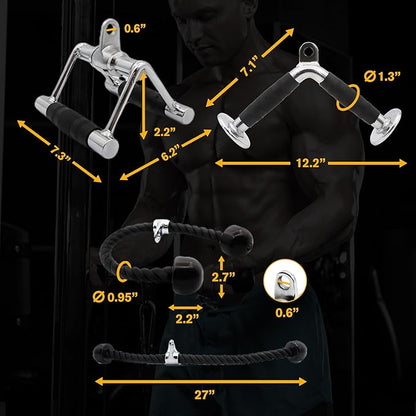 Cable Machine Attachment LAT Pulldown Attachments for Home Gym Workout, 3 Set Option: V Handle Bar, Double D Handle, Tricep Rope