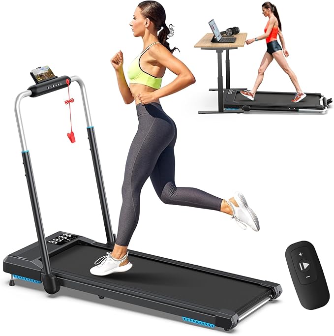 6% Incline Walking Pad Treadmills, Under Desk Treadmill 330lb Capacity for Home Small Space, Mute Control Portable Foldable Adjustable Incline Treadmill, Works with ZWIFT KINOMAP, Easy to Move