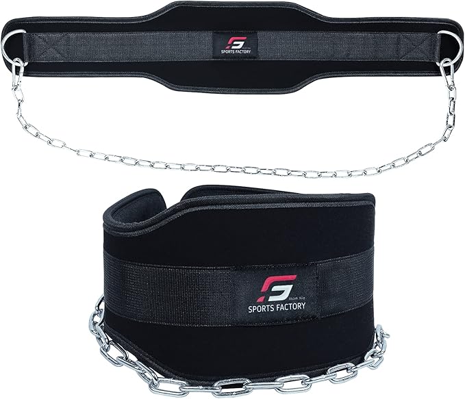 Sports Factory- Pull Ups Training Weightlifting Powerlifting Bodybuilding Workouts with our Dip Belt with Chain 36 Inches Heavy Duty Steel Lifting Chain Comfortable Dipping Belt With Neoprene Back Support