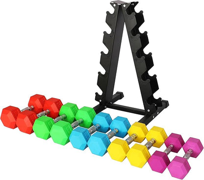 Signature Fitness Colored Rubber Coated Hex Dumbbell Weight Set,Multiple Packages