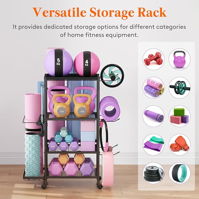 Lifewit Yoga Mat Holder, Home Gym Storage For Yoga Equipments, Fitness Equipments Organizer for Dumbbell, Kettlebell, Foam Roller, Pilates