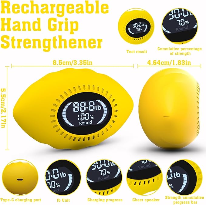 Hand Grip Strengthener 500 Lbs Rechargeable Grip Strength Trainer with Cheers & Progress Bars Electronic Stress Relief Ball for Adults/Kids Digital Hand Grip Training-Forearm-Gripper-Finger for Sport Home School