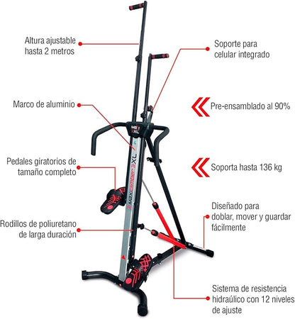 MaxiClimber XL-2000 Hydraulic Resistance Vertical Climber. Combines Muscle Toning + Aerobic Exercise for Maximum Calorie Burn. 12 Resistance Levels, Lightweight Aluminum Mainframe, Free Fitness App.