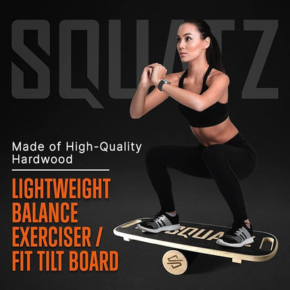 SQUATZ Wooden Balance Board, Standing Desk Anti Fatigue Mat Exercise Equipment with Ergonomic Design and Comfortable Non-Slip Surface, Wobble Board for Skateboard, Hockey, Snowboard, and Surf Training