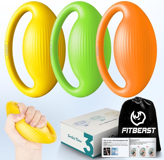 FitBeast Hand Exercise Balls - 3 Resistance Levels Stress Balls for Adults, Squeeze Balls for Hand Therapy, Rehabilitation, Arthritis, Muscle Building, Ideal for Seniors, Athletes, Musicians