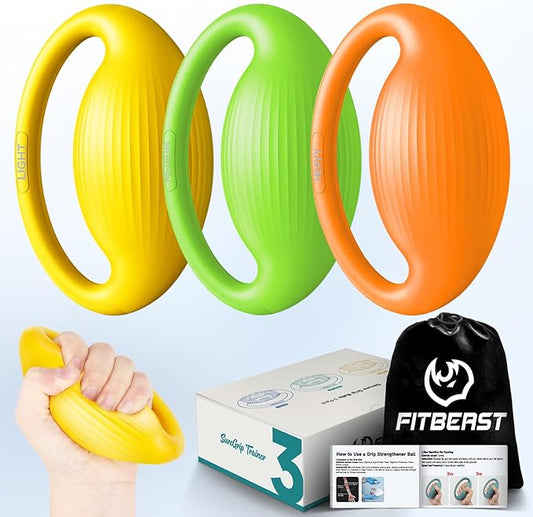 FitBeast Hand Exercise Balls - 3 Resistance Levels Stress Balls for Adults, Squeeze Balls for Hand Therapy, Rehabilitation, Arthritis, Muscle Building, Ideal for Seniors, Athletes, Musicians