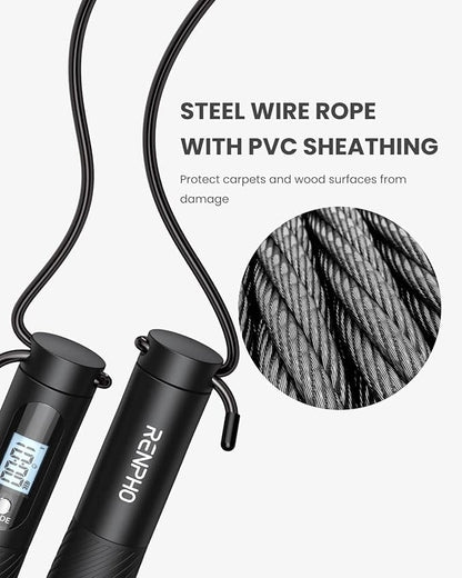 RENPHO Cordless Jump Rope, Weighted Jump Rope with Counter, Jump Ropes for Fitness, Smart Skipping Rope for Crossfit, Gym, Burn Calorie, APP Data Analysis, at-Home-Workout for Women Men Adult Kids