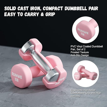 RUNWE Dumbbells Set of 2 - Cast Iron Dumbbell Pairs Options for 1 3 5 7 OR 10 LB Each, Hand Weights Sets Exercise & Fitness Dumbbell Free Weights for Child, Women, Men (Sold in One Pair Not All Sets)