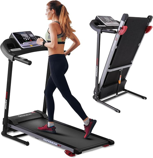 SereneLife Folding Treadmill - Foldable Home Fitness Equipment with LCD for Walking & Running - Cardio Exercise Machine - Preset and Adjustable Programs - Bluetooth Connectivity