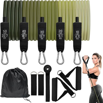 100/150/200lb Resistance Bands Set for Working Out,5-Level Exercise Band for Men Women with Door Anchor,Handles,Ankle Straps,Portable Bag for Home Strength Training Equipment,Gym Fitness