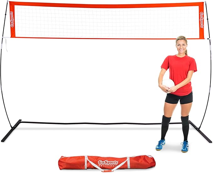 GoSports Freestanding Volleyball Training Net for Indoor or Outdoor Use - Instant Setup and Height Adjustable - 12 ft or 20 ft Sizes