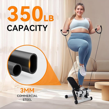 Steppers for Exercise at Home, Adjustable Height Mini Stair Stepper with Resistance Bands,Twist Stepper with 350lbs Loading Capacity, Exercise Equipment for Full Body Workout