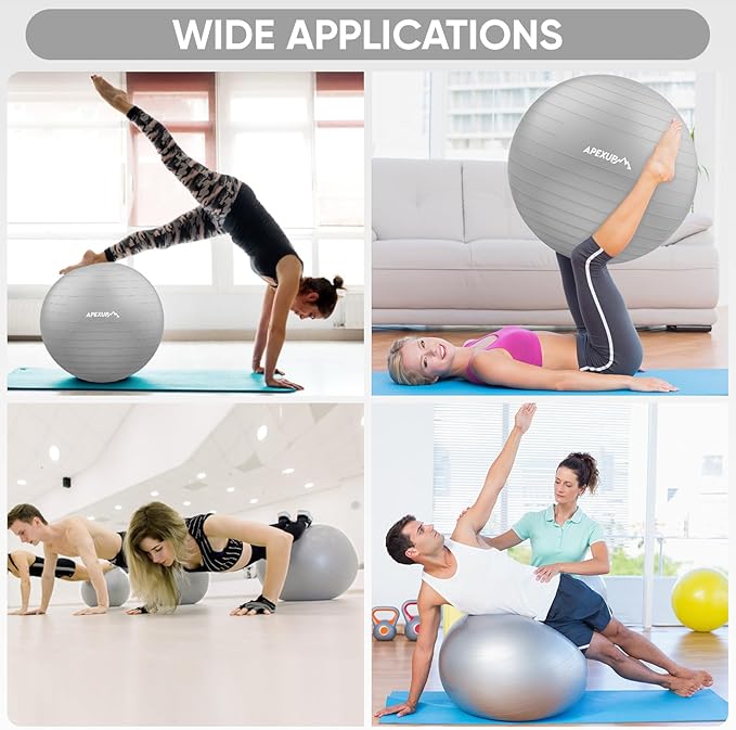 APEXUP Yoga Ball Exercise Ball, Pilates Ball, Anti Slip Stability Ball, Heavy Duty Gym Ball for Fitness, Balance, Core Workout, Physical Therapy