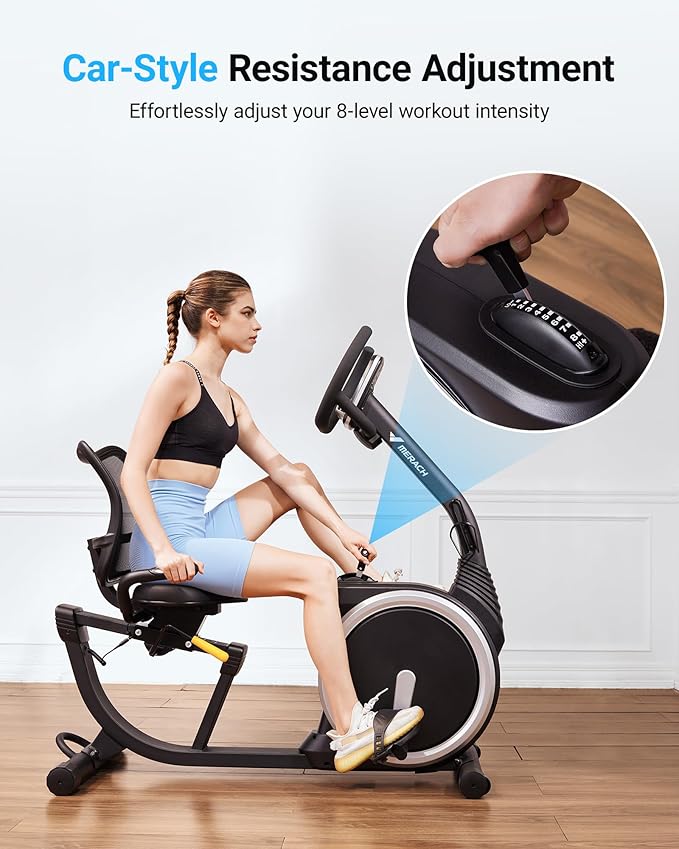 MERACH Recumbent Exercise Bike, High-end Magnetic Stationary Bike with Smart Bluetooth and Exclusive App Connectivity, LCD, Heart Rate Handle, Ideal for Home