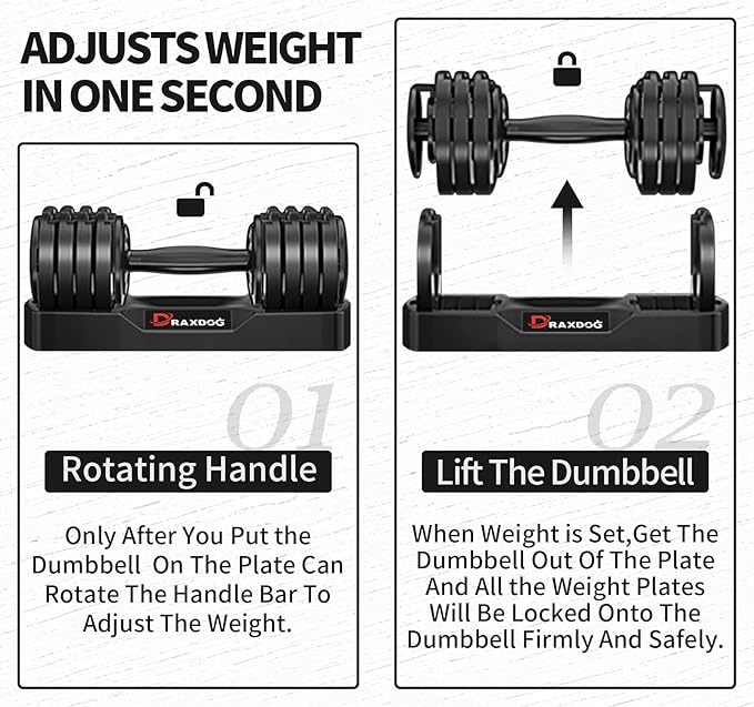 Adjustable Dumbbell 25LB/55LB, Free Weights Dumbbells Set, Free Weights Dumbbells Set, Weights Set for Home Gym Fitness Strength Training QS