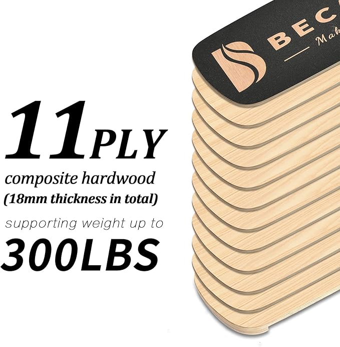 Balance Board Trainer, Wooden Balance Board with Adjustable Stoppers -3 Different Distance Options-Balance Exercise Equipment for Fitness Work