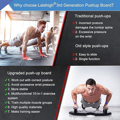 LALAHIGH Upgraded Push Up Board: Multi-Functional 20 in 1 Bar with Resistance Bands, Portable Home Gym, Strength Training Equipment, Handles for Perfect Pushups, Fitness Men and Women