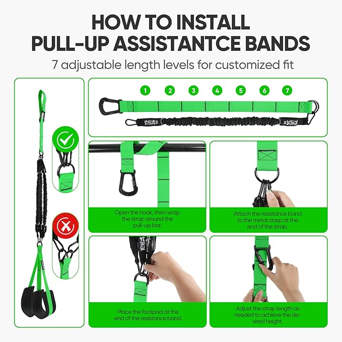 Pull Up Assistance Bands for Strength Training Pull Up Bar Adjustable and Replaceable Pull Up Assist Band with Fabric Feet Mats Pull-up Workout Bands